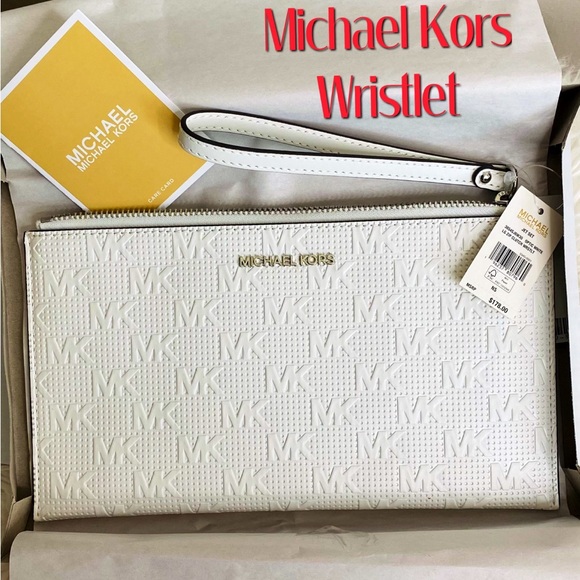 Michael Kors Large Zip Clutch, “Jet Set” Signature, Branded, White, NWT - Picture 8 of 11